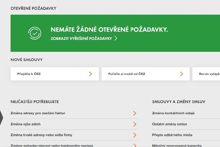 ČEZ online a požadavky