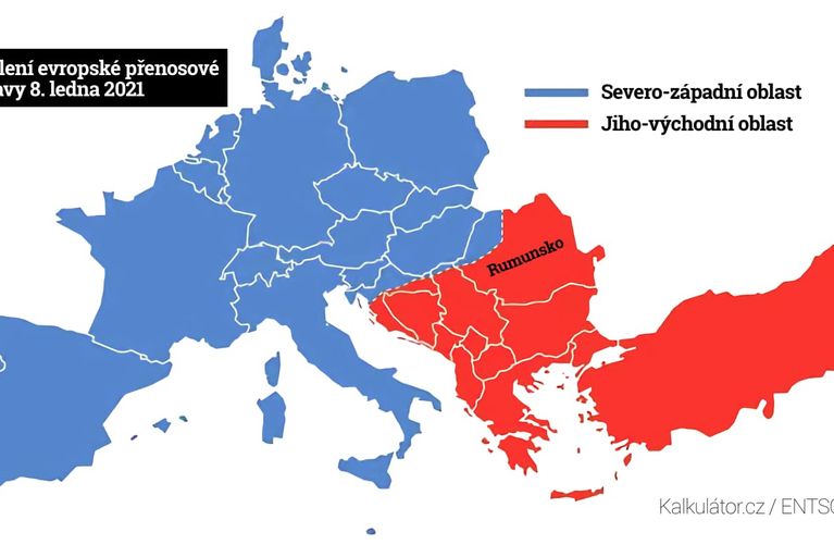 Mapa první fáze oddělení přenosových soustav 8. ledna 2020.