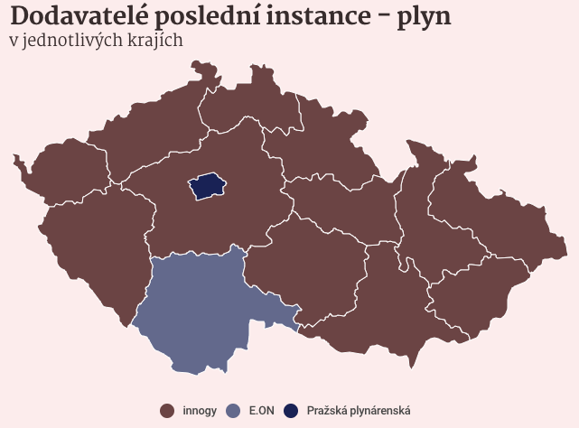 DPI: dodavatelé plynu poslední instance po krajích